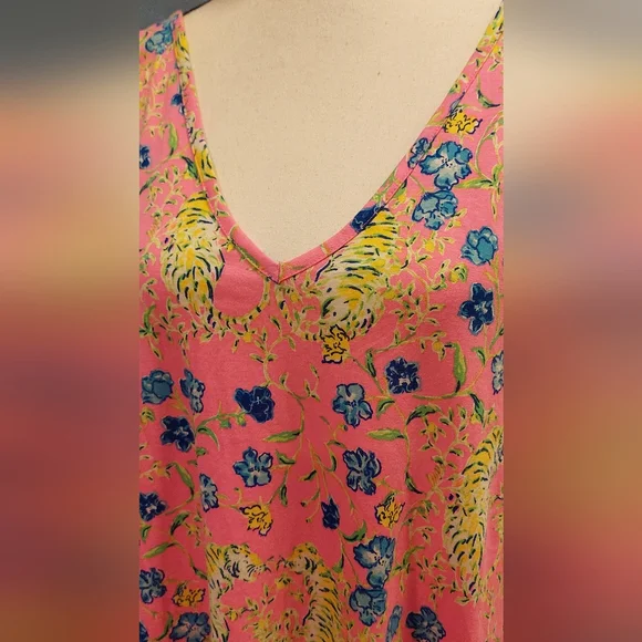 Lilly Pulitzer Pink Dress with Blue and Yellow Floral Design - Picture 2 of 5